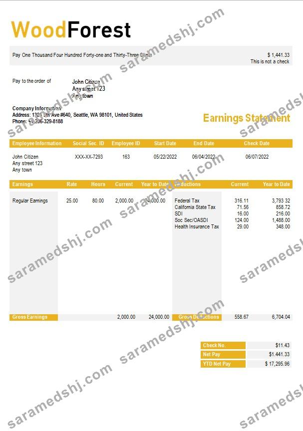 wood corporation payslip template in Word and PDF formats